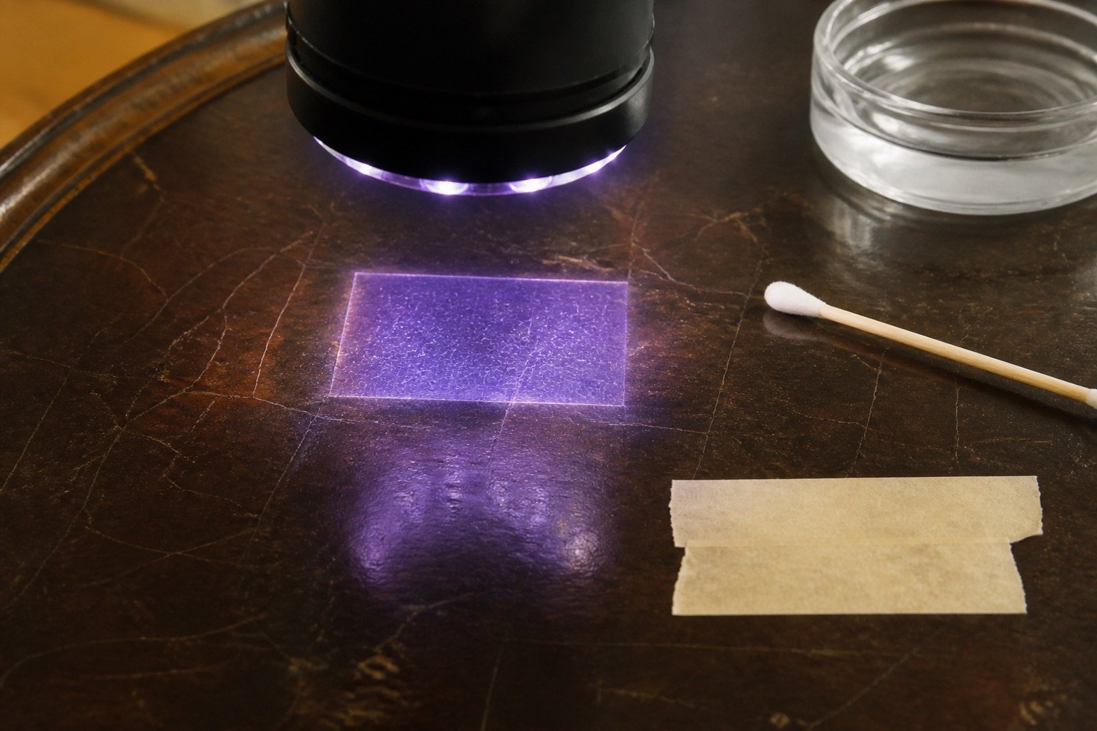 Restrained inspection glow over a rectangular test window